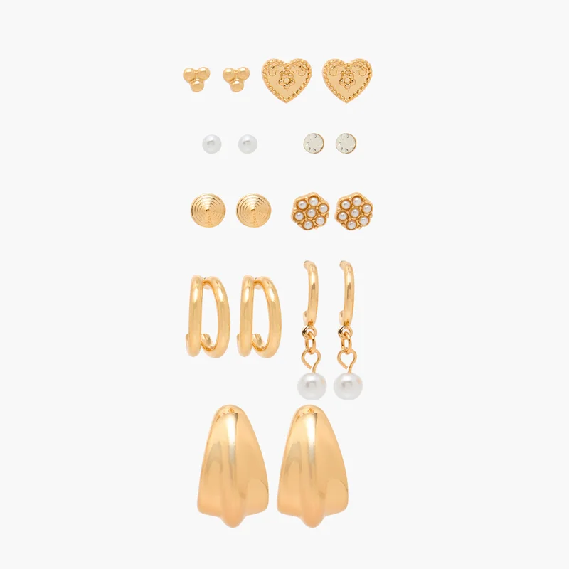 Lifestyle Gold Earrings Set of 9 for Women